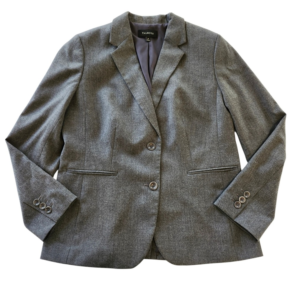 Talbots Women's Gray Wool Blazer Jacket Size 14 Classic Business Professional